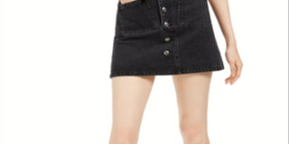 OAT Women's Denim Button Fly Mini Skirt Black Size 27