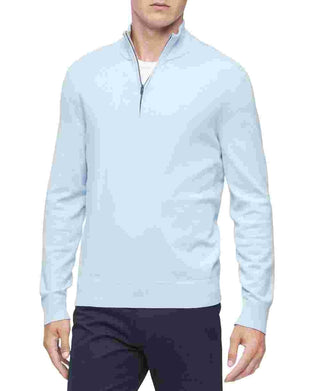 Calvin Klein Men's Ribbed Contrast Trim 1/4 Zip Pullover Blue Size X-Large