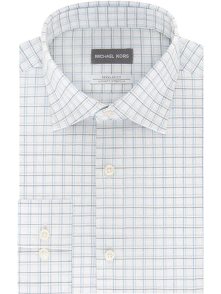 Michael Kors Men's Check Regular Fit Button Down Shirt White Size 17x32-33-XL