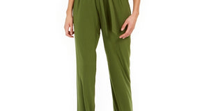 NY Collection Women's Tie Front Puff Sleeve Jumpsuit Green Size Petite Medium
