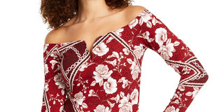 Thalia Sodi Women's Sweetheart Neck Printed Top Red Size X-Large