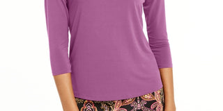 Thalia Sodi Women's Hardware-Trim Mock-Neck Top Bright Pink Size Small