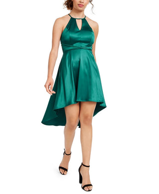 Crystal Doll Women's Green Sleeveless Halter Tea Length Hi Lo Cocktail Dress Green Size 3
