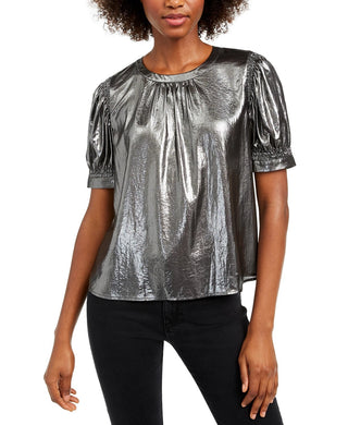 Current Air Women's Short Sleeve Crew Neck Evening Top Silver Size X-Small