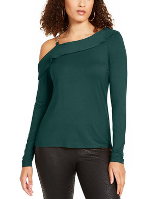 Thalia Sodi Women's Ruffled One-Shoulder Top Green Size X-Small