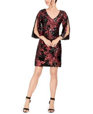 Taylor Women's Dresses Split Sleeve Sequin Cocktail  Burgundy Wine Size 12
