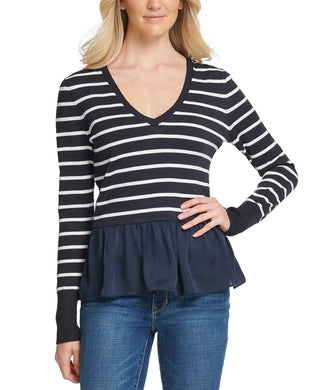 DKNY Women's Navy Striped Long Sleeve Top Blue Size Medium