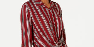 Self Esteem Juniors' Striped Twist-Front Button-Up Shirt Red Size Small