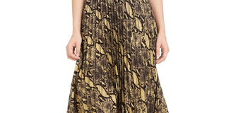 Guess Women's Snake Print Pleated Midi Skirt Yellow Size Petite X-Small