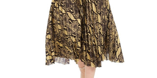 Guess Women's Snake Print Pleated Midi Skirt Yellow Size Petite X-Small