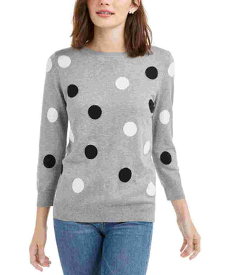 Maison Jules Women's 3/4 Sleeve Polka Dot Sweater Gray Size Small