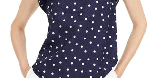 Maison Jules Women's Dot Print Split Neck Top Blue Size X-Small