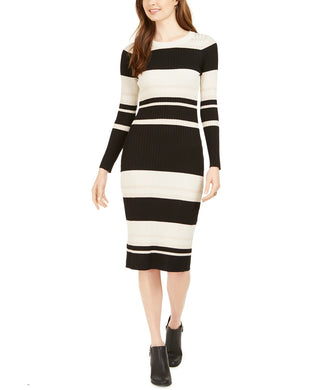 Taylor Women's Striped Midi Sweater Dress Black Size Small