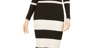 Taylor Women's Striped Midi Sweater Dress Black Size Small