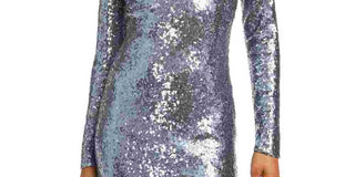 B Darlin Women's Silver Sequined Cut Out Long Sleeve Mock Short Body Con Cocktail Dress Charcoal Size 7\8