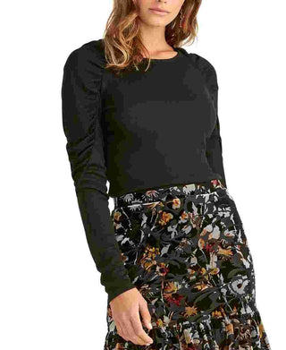 Rachel Roy Women's Black Ruched Long Sleeve Jewel Neck Top Black Size X-Small