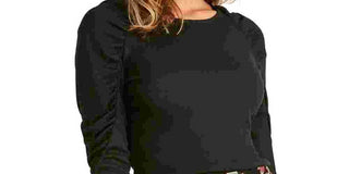 Rachel Roy Women's Black Ruched Long Sleeve Jewel Neck Top Black Size X-Small