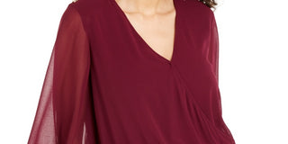 Thalia Sodi Women's Sheer-Sleeve Embellished Top Purple Size Small