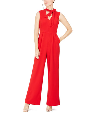 Calvin Klein Women's Tie-Neck Scuba Crepe Jumpsuit Medium Red Size 14