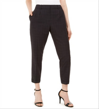 Calvin Klein Women's Slim Leg Ankle Windowpane Pants Gray Size 0