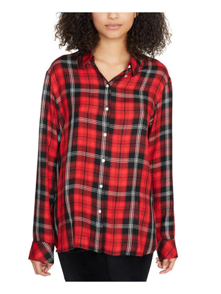 Sanctuary Women's Life of Party Plaid Blouse Button Down Top Red Size X-Small