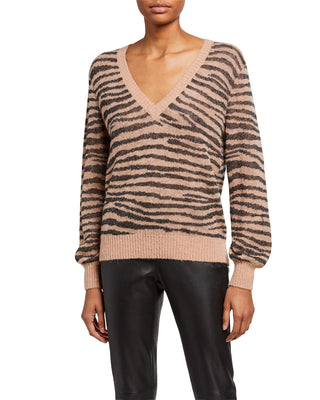 Joie Women's Tiger Stripe V Neck Sweater Brown Size X-Small