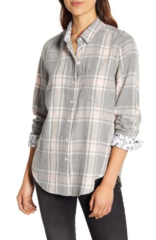 Lucky Brand Women's Plaid Cotton Blend Shirt Gray Size X-Small