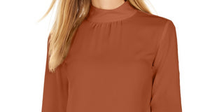 Calvin Klein Women's Mock Neck Long Sleeve Top Brown Size Medium