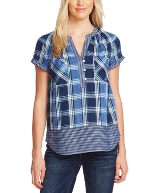Vince Camuto Women's Plaid & Stripe Shirt Blue Size Medium