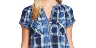 Vince Camuto Women's Plaid & Stripe Shirt Blue Size Medium