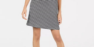 Maison Jules Women's Striped Sleeveless Halter Above The Knee Shift Dress Black Size X-Large