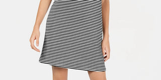 Maison Jules Women's Striped Sleeveless Halter Above The Knee Shift Dress Black Size X-Small