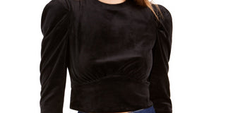 Kit & Sky Women's Velvet Puff-Sleeve Top Black Size Small