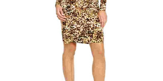 Thalia Sodi Women's Embellished Animal Print Long Sleeve Keyhole Short Wrap Dress Evening Dress Brown Size X-Large
