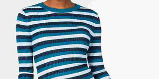 Hooked Up By Iot Junior's Shine Striped Rib Knit Sweater Blue Size Large