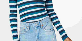 Hooked Up By Iot Junior's Shine Striped Rib Knit Sweater Blue Size Large