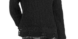 WYNTER Women's Pointelle Hem Chenille Sweater Black Size Extra Large