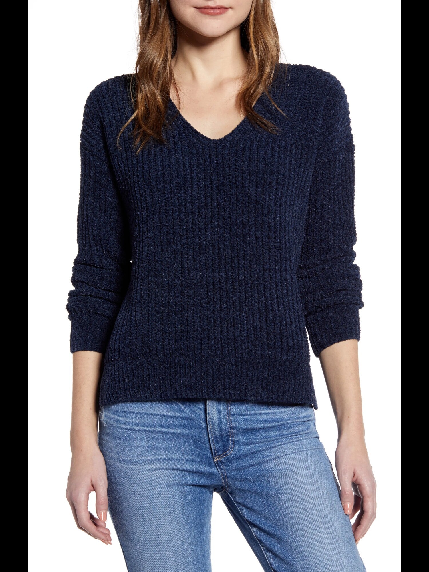 Lucky Brand Women's Chenille V Neck Sweater Blue Size X-Large – Steals