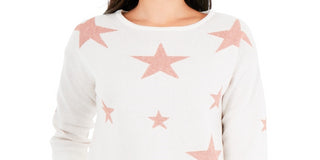 NY Collection Women's Glitter Star Sweater White Size Petite Medium