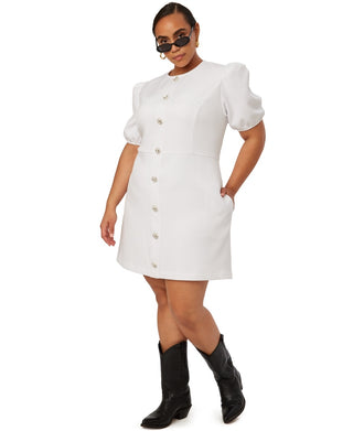 Danielle Bernstein Women's Trendy Plus Size Rhinestone-Button Mini Dress White Size Petite Small