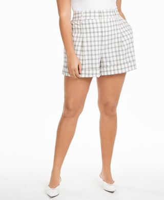 Danielle Bernstein Women's Plus Plaid Shorts White Size 18W