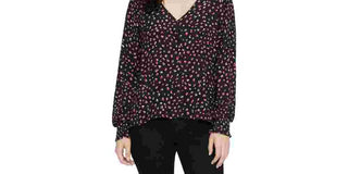 Sanctuary Women's Noelle Smocked Sleeve Blouse Party Pop Black Size Large