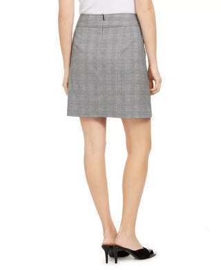 Calvin Klein Women's X-Fit Slim Fit Plaid Faux Wrap Skirt Charcoal Size 0