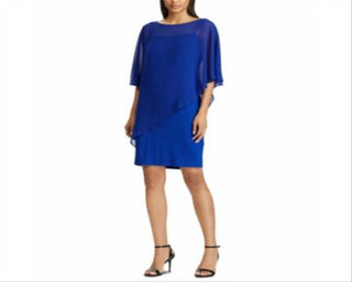 Ralph Lauren Women's Chiffon Overlay Jersey Shift Dress Blue Size 12
