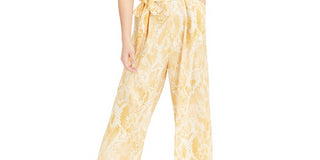 Vince Camuto Women's Snake-Embossed Cropped Jumpsuit Yellow Size 16