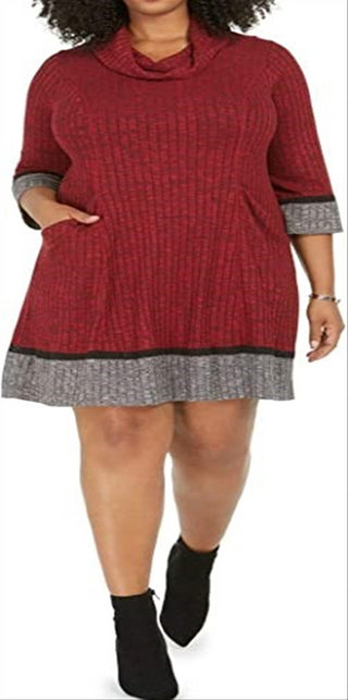 Robbie Bee Women's 3/4 Sleeve Cowl Neck Above The Knee Shift Dress Red Size 2X