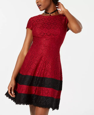 Teeze Me Women's Lace Striped Cocktail Dress Red Size 9