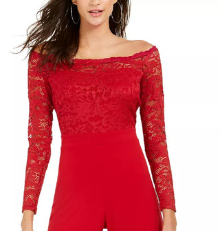 Thalia Sodi Women's Off-The-Shoulder Lace Jumpsuit Bright Red Size X-Small