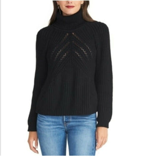 Rachel Roy Women's Edie Open Knit Turtleneck Sweater Black Size Small