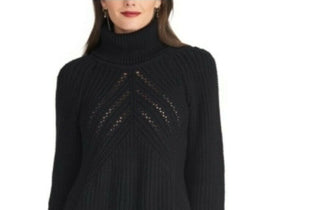 Rachel Roy Women's Edie Open Knit Turtleneck Sweater Black Size Small